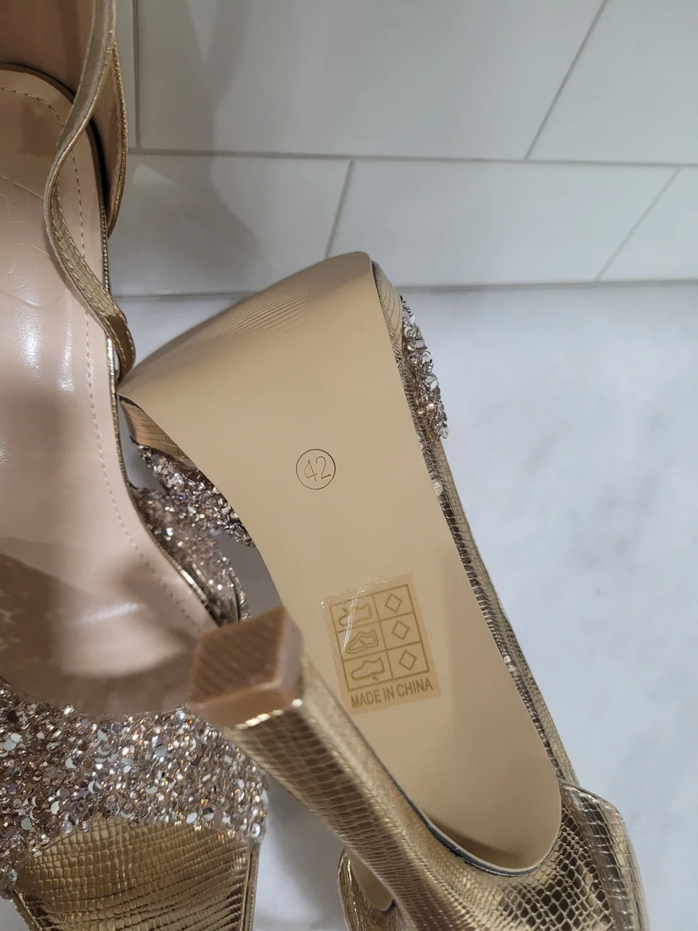 SHEIN Gold Crystal Peep-Toe Ankle-Strap Heels